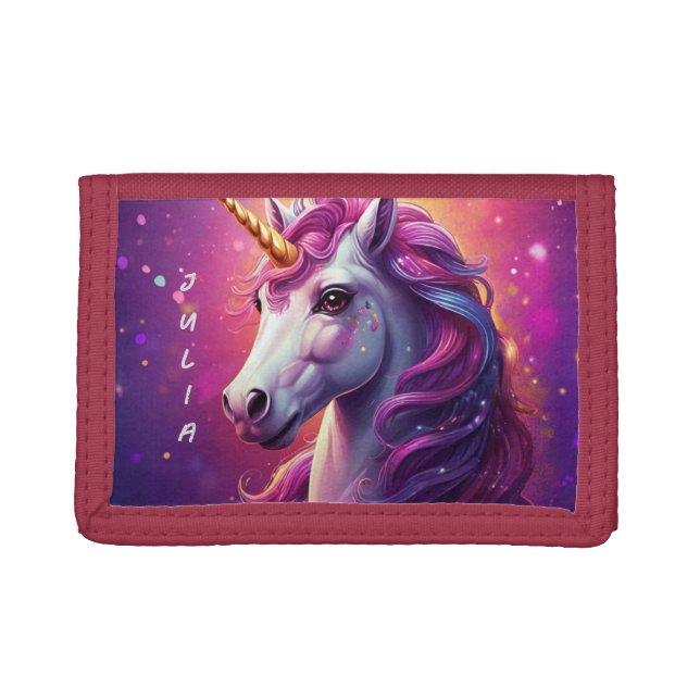 Personalized Purple Unicorn with Glitters Trifold Wallet (Front)