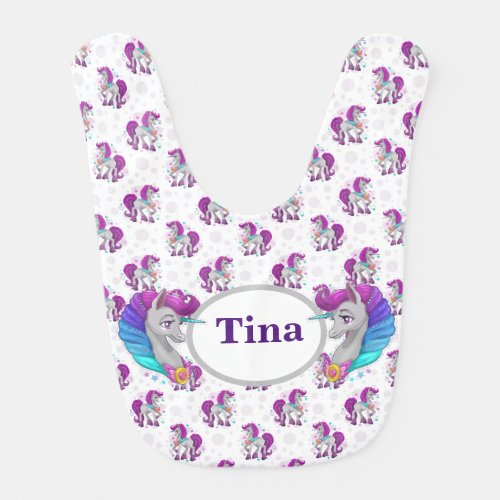 Personalized Purple Unicorns Baby Bib