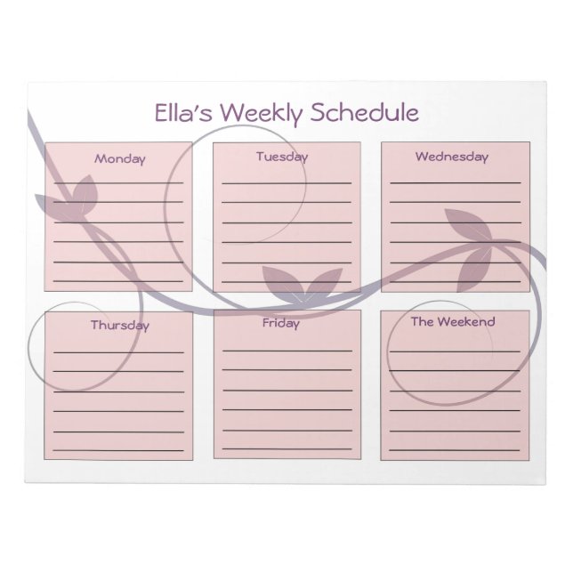 Personalized Purple Vines Weekly Schedule Notepad (Front)