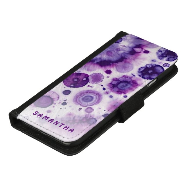 Personalized Purple Violet Pink Batik Art Pattern iPhone Wallet Case (Bottom)