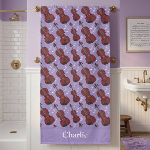 Personalized Purple Violin Bath Towel