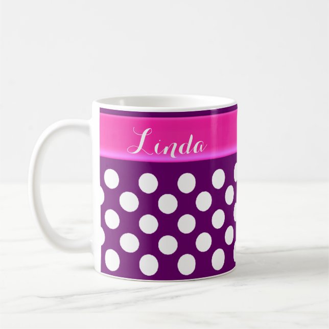 Personalized Purple w White Polka Dots Coffee Mug (Left)