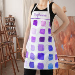 Personalized Purple Watercolor Artist Apron<br><div class="desc">This apron is decorated with a pattern of samples of watercolors in shades of purple. Perfect for an artist or someone who enjoys painting. Personalize this apron with your name or monogram. Because we create our on art work you won’t find this exact design from other designers. Original Watercolor ©...</div>