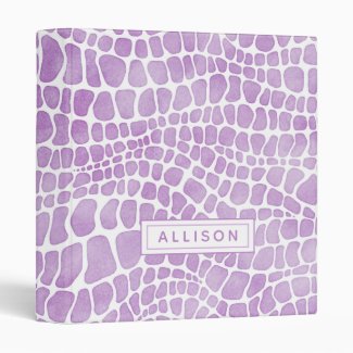 Personalized Purple Watercolor Crocodile Skin 3 Ring Binder
