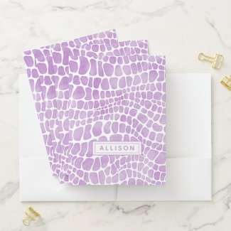 Personalized Purple Watercolor Crocodile Skin Pocket Folder