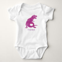 Personalized Purple Watercolor Dinosaur Baby Girl Bodysuit
