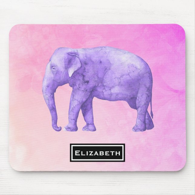 Personalized Purple Watercolor Elephant Mouse Pad (Front)