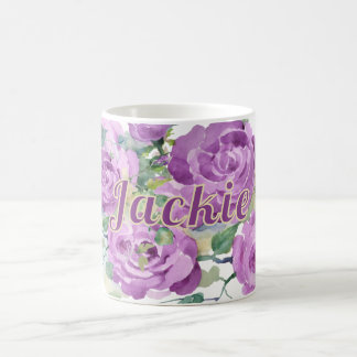 Personalized Purple Watercolor Floral Name Coffee  Mug