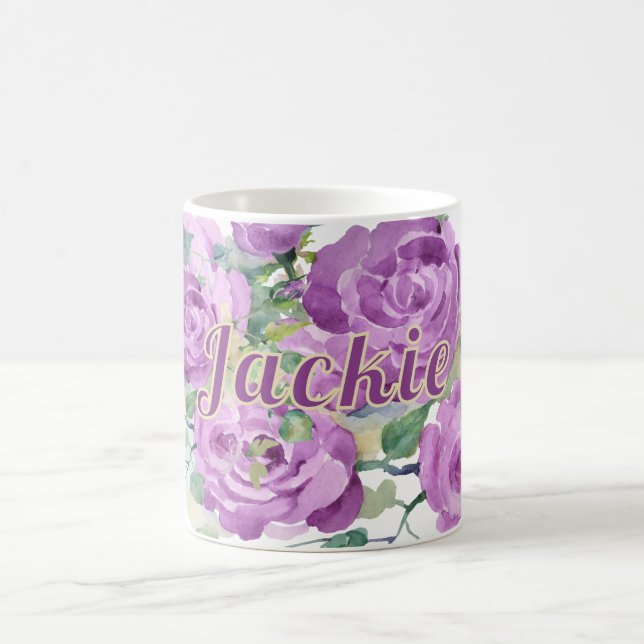 Personalized Purple Watercolor Floral Name Coffee  Mug (Center)