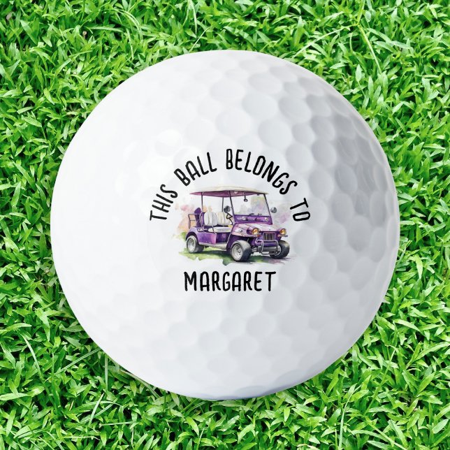 Personalized Purple Watercolor Golf Cart Golf Balls (Creator Uploaded)