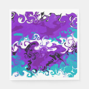 Personalized Purple Waves Fluid Art Birthday Napkins