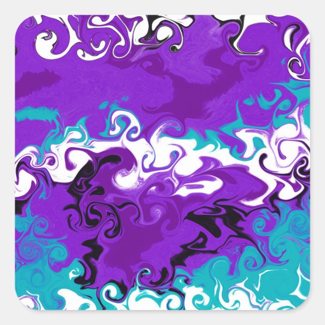 Personalized Purple Waves Fluid Art   Square Sticker (Front)
