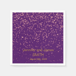 Personalized Purple Wedding Confetti Gold Glitter Napkins