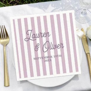 Personalized Purple Wedding & Engagement Striped Napkins