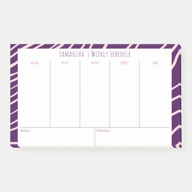 Personalized Purple Weekly Class Schedule Post-it Notes (Front)