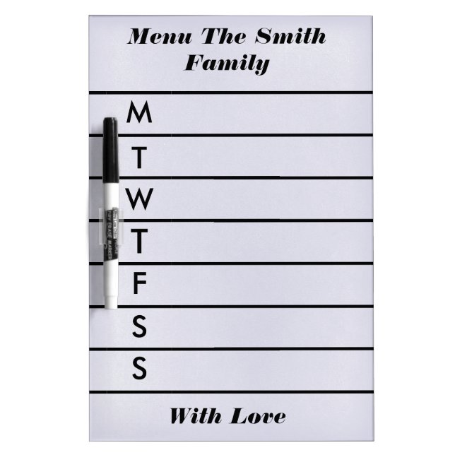 Personalized Purple Weekly Dinner Menu Dry Erase Board (Front)