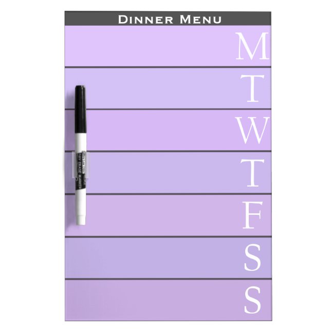 Personalized Purple Weekly Dinner Menu Dry Erase Board (Front)