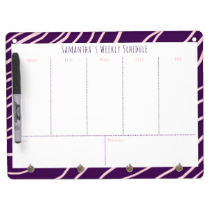 Personalized Purple Weekly Schedule Dry Erase Board With Keychain Holder