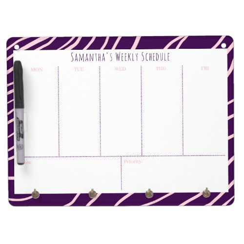 Personalized Purple Weekly Schedule Dry Erase Board With Keychain Holder