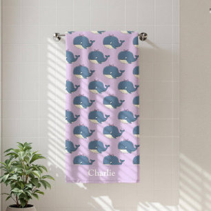 Personalized Purple Whale Kids Beach Towel