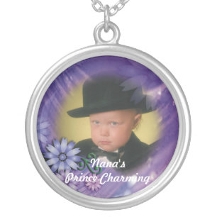 Personalized Purple Whimsy Flowers Silver Plated Necklace