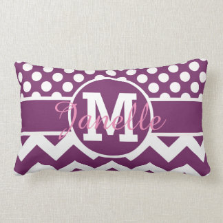Personalized Purple White Chevron Polka Dots Print Lumbar Pillow