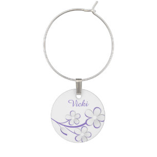 Personalized Purple White Daisy Flower Floral Wine Charm