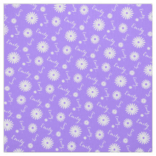 Personalized purple white daisy name pattern fabric