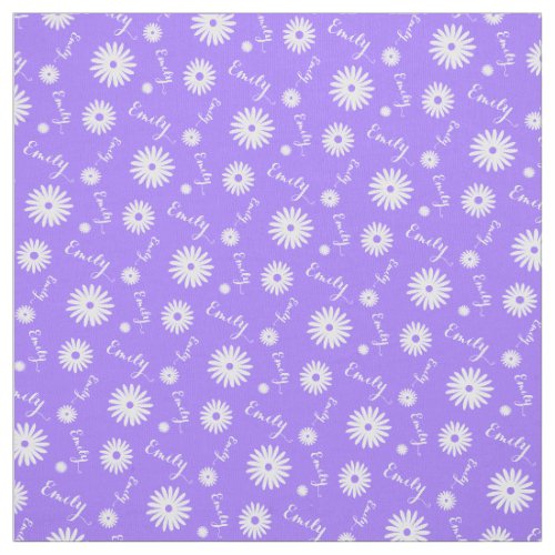 Personalized purple white daisy name pattern fabric