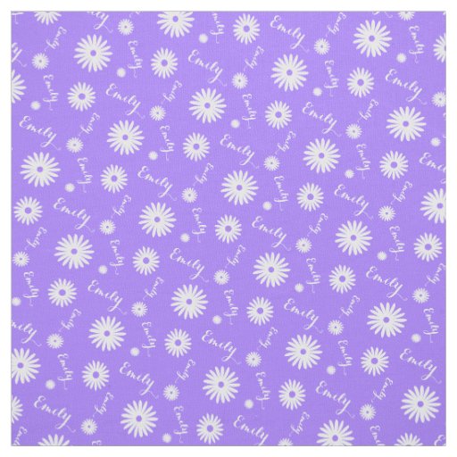 Personalized purple white daisy name pattern fabric