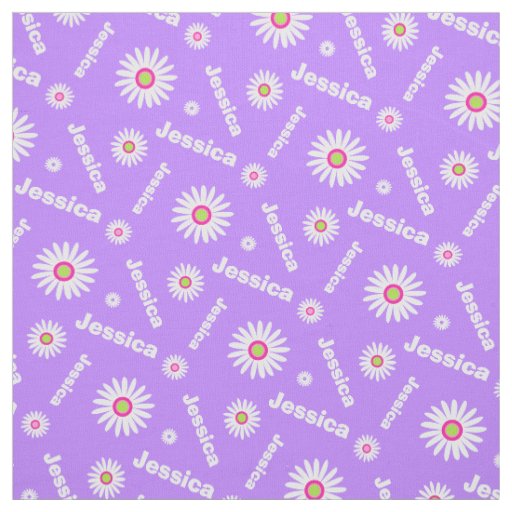 Personalized purple white daisy name pattern fabric