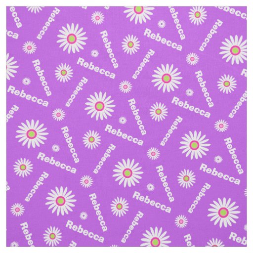 Personalized purple white daisy name pattern fabric