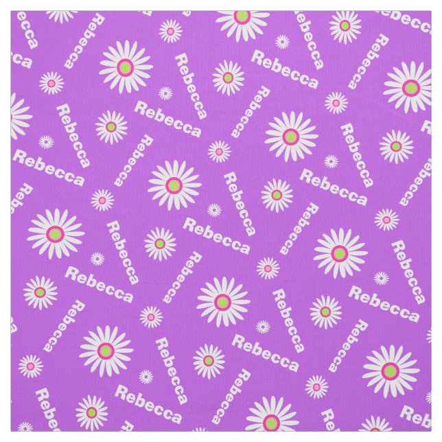 Personalized purple white daisy name pattern fabric (Swatch)