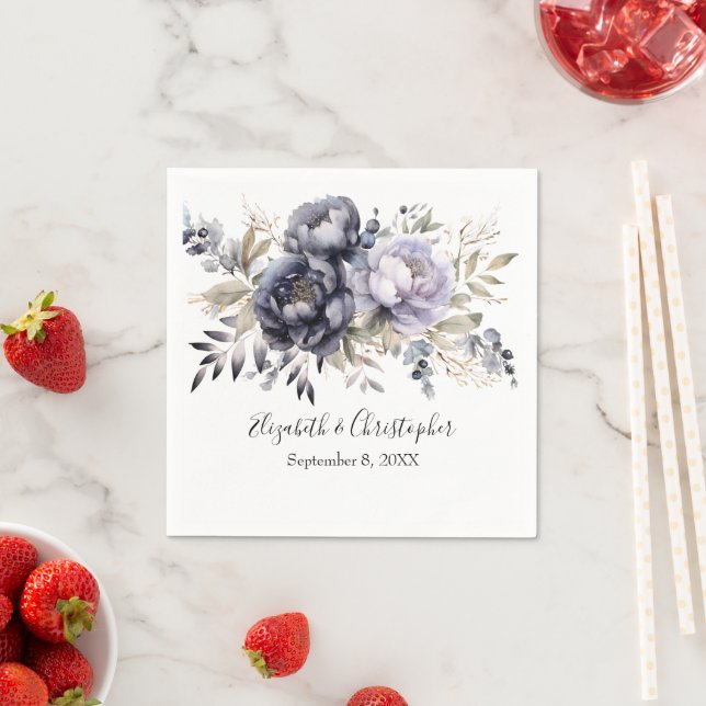 Personalized Purple White Floral Botanical Wedding Napkins (Insitu)