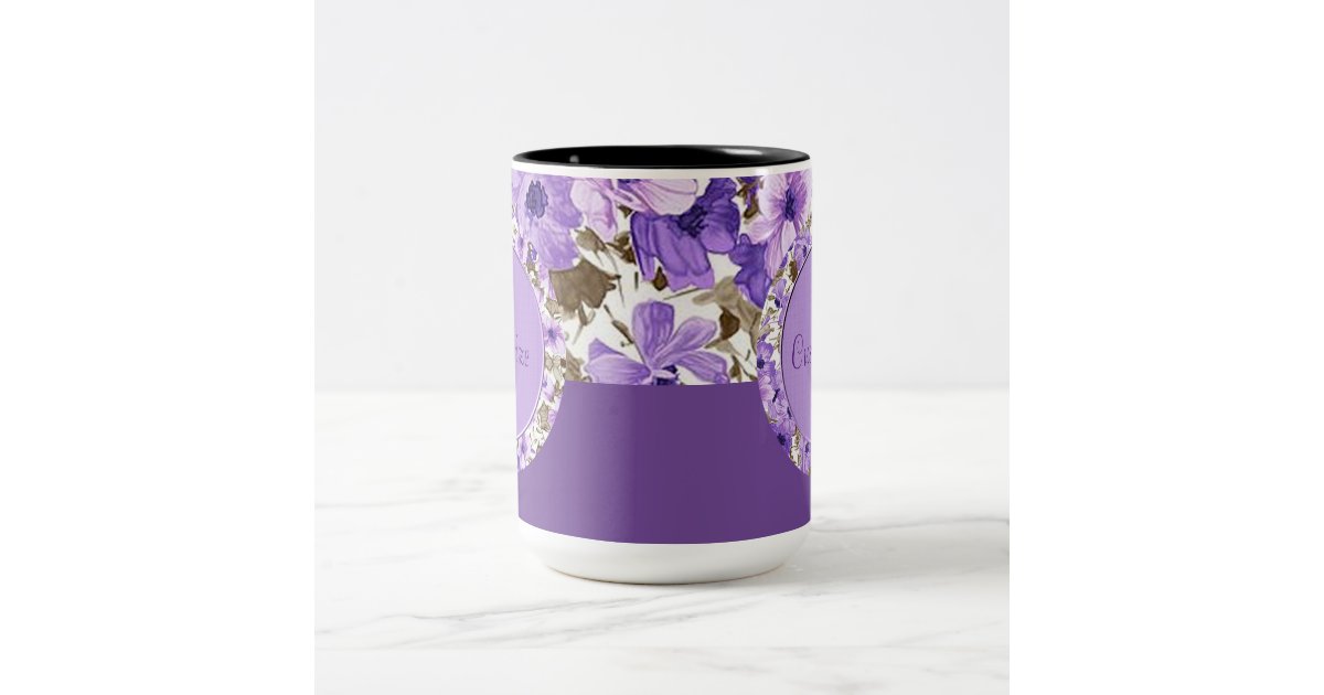 Personalized Purple & White Floral Mug | Zazzle