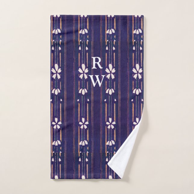 Personalized Purple & White Florals Hand Towel (Hand Towel)