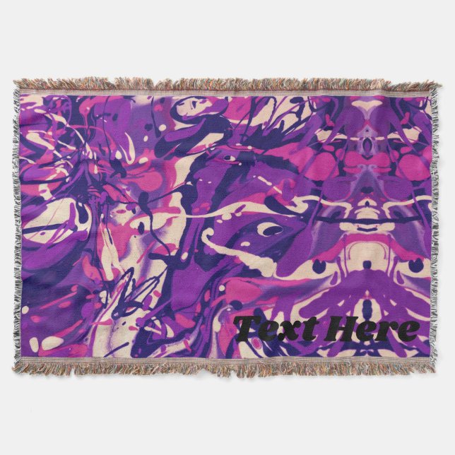 Personalized Purple, White & Pink Paint Splatter Throw Blanket (Front)