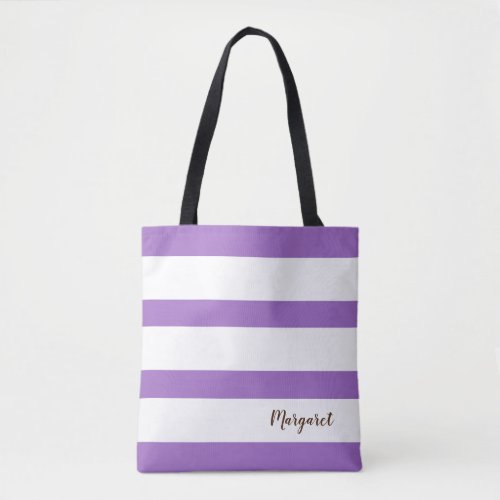 Personalized Purple  White Striped  Tote Bag