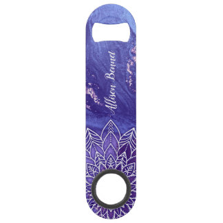 Personalized Purple White Watercolor Mandala Bar Key