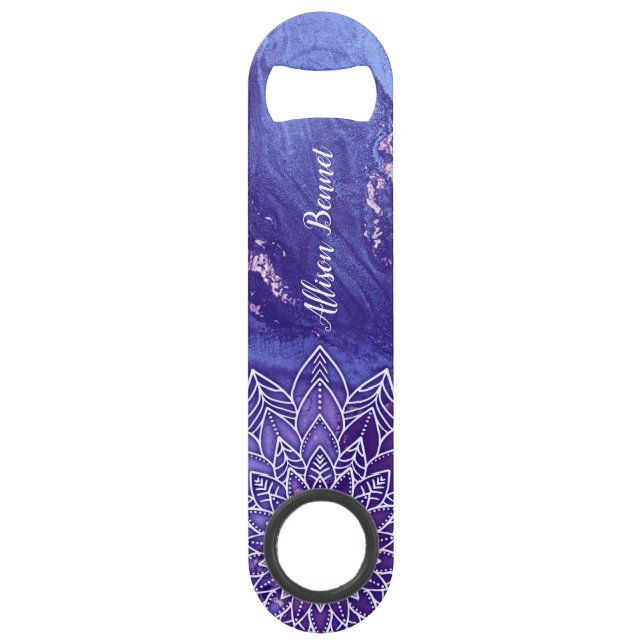 Personalized Purple White Watercolor Mandala Bar Key (Front)