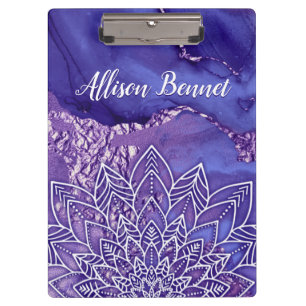 Personalized Purple White Watercolor Mandala Clipboard