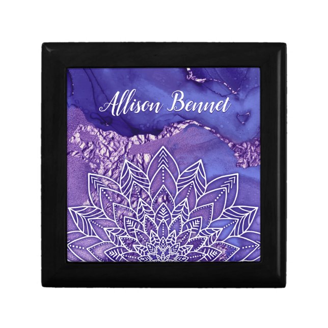 Personalized Purple White Watercolor Mandala Gift Box (Front)