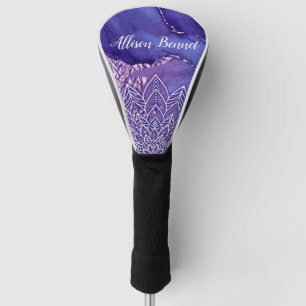 Personalized Purple White Watercolor Mandala Golf Head Cover
