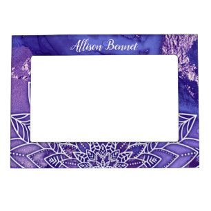 Personalized Purple White Watercolor Mandala Magnetic Frame