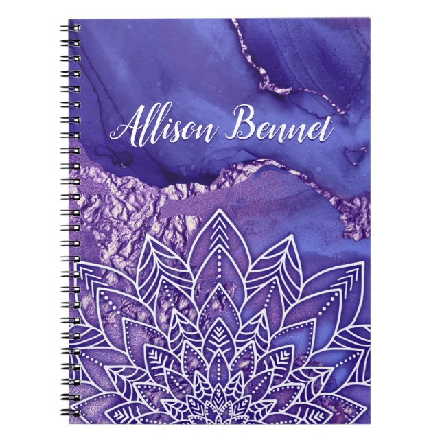Personalized Purple White Watercolor Mandala Notebook (Front)