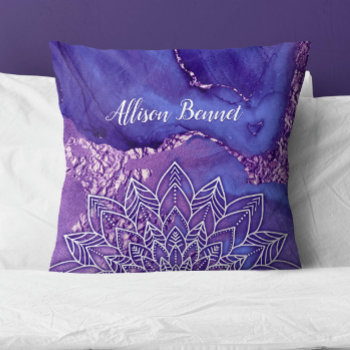 Personalized Purple White Watercolor Mandala Throw Pillow by DoodlesGiftShop at Zazzle