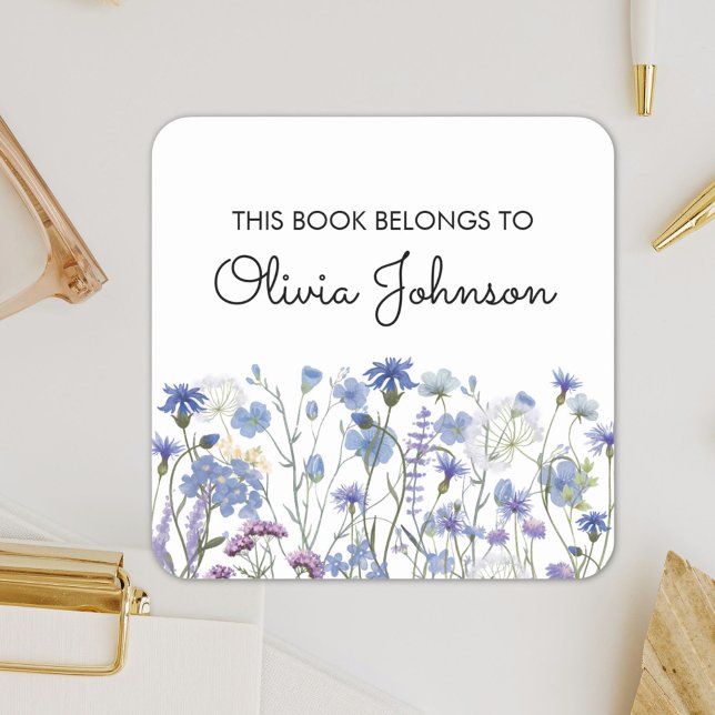 Personalized Purple Wildflower Floral Bookplate (In situ)