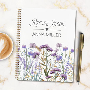 Personalized Purple Wildflower Floral Recipe Book