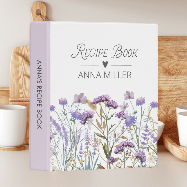 Personalized Purple Wildflower Floral Recipe Mini Binder (In situ)