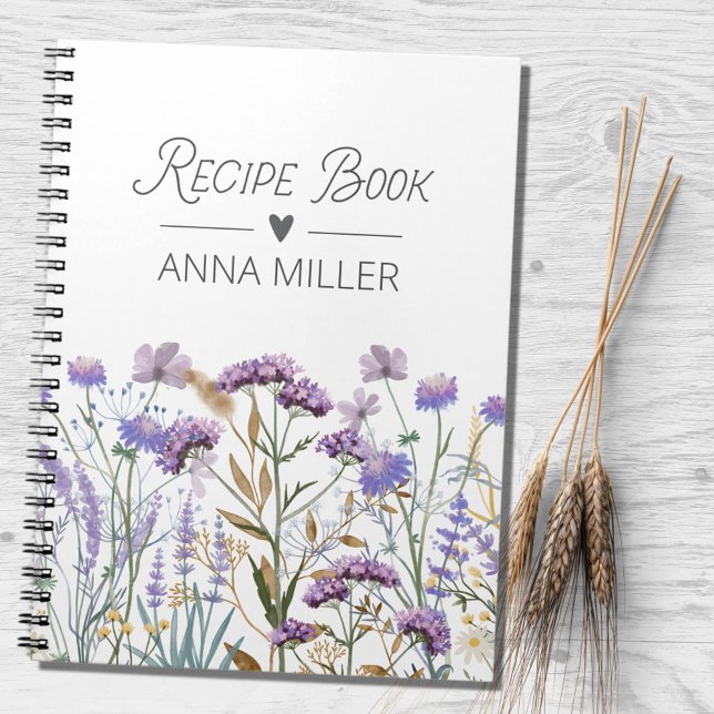 Personalized Purple Wildflower Floral Recipe Notebook (In situ)